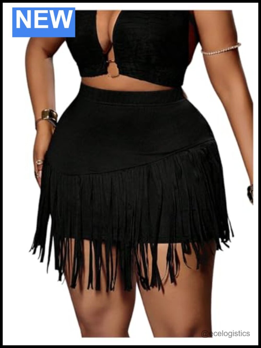 Plus Size Boho Fringe Bodycon Mini Skirt Western Cowgirl Style